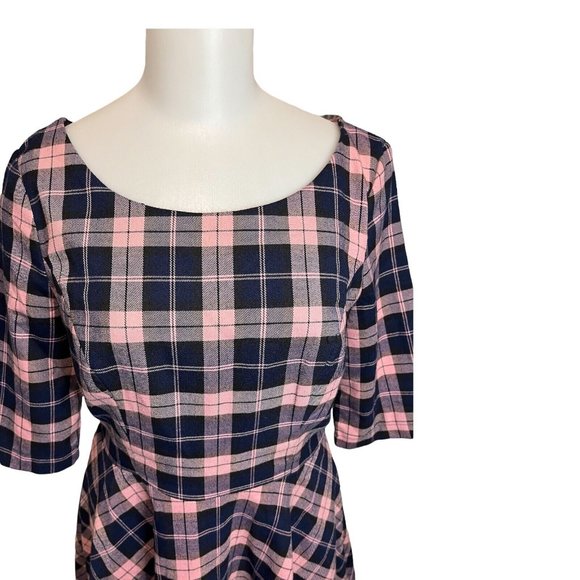 Shareen Pink Tartan Plaid Fit & Flare 3/4 Sleeve Mini Dress Sz 12 - Picture 3 of 5